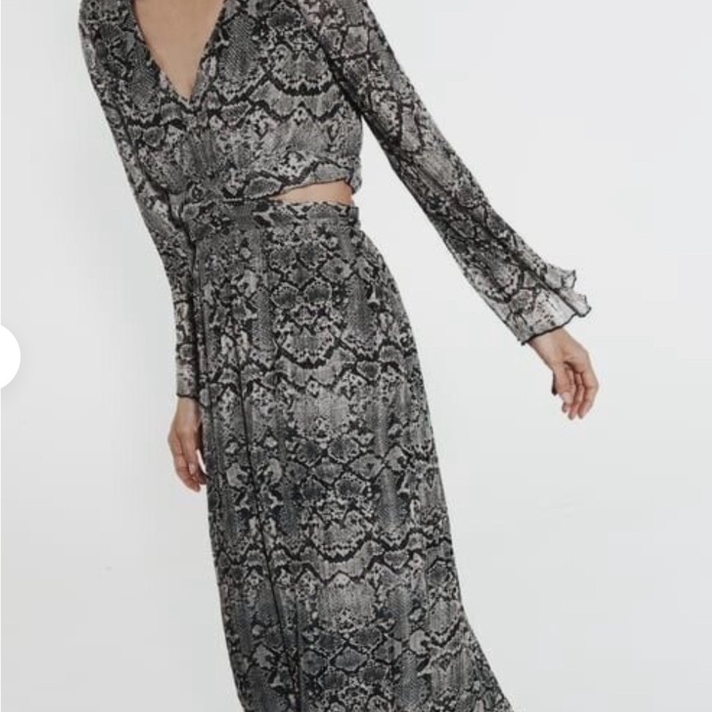 NWT Zara Python Animal Print Cut-Out Maxi Long Sleeve Dress, Size L